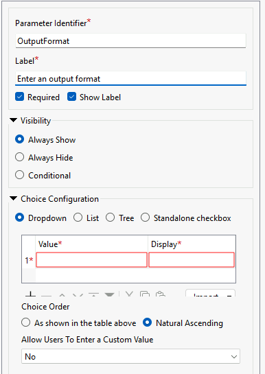 Filling out the choice parameter